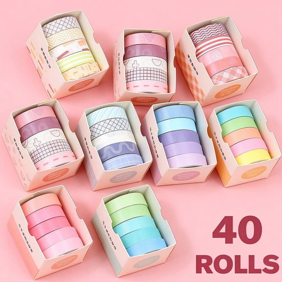 Washi Tape Set, Decorative Adhesive Tape for DIY Crafts, Scrapbooking, Journals, and Party Decor, 40 Roll