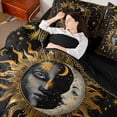 thumbnail image 5 of Homewish Hippie Sun Moon Twin Bedding, Glitter Stars Bedding Comforter Set, Black Gold, Black Reversible 7-Piece, 5 of 7