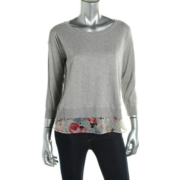 Lauren Ralph Lauren Womens Heathered Floral Print Trim Pullover Sweater