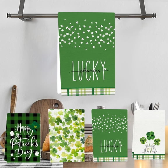 KOYPTL 4 Pcs Kitchen Hand Towels St.Patrick's Day Decorations for Kitchen Decor 18*28 Inch Shamrock Decorative Tea Towels Absorbent Durable Green Lucky Clovers Towel for Home Gifts for Family Friends