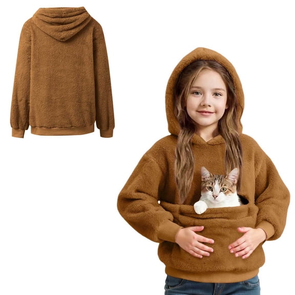 Boys Girls Animal Pouch Hoodie Fuzzy Dog Carrier Hoodie Long Sleeve Pet Pocket Sweatshirt Fall Clothes 5-6 Years