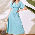 thumbnail image 1 of Lenago Robes d'Été Décontractées Grande Taille pour Femmes Robe à Col Manches Courtes Florale Boutonnée Jupe Longue en Chiffon Robes de Soirée Plage en Solde, 1 of 6