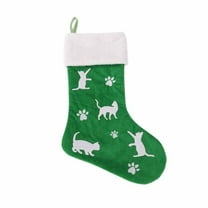 LanSuare Christmas Stockings with Pet Prints, 19"x11" Soft Fluffy Cuff Christmas Stockings, Xmas Hanging Stockings for Family Fireplace, Christmas Party Decor, Candy Gift Bags(Green)