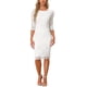 thumbnail image 2 of INSPIRE CHIC Vestido de cóctel de encaje floral de cuello redondo y manga 3/4 para mujer, cuerpo ajustado, invitada de boda, M Blanco, 2 of 6