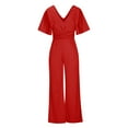 thumbnail image 4 of Gaecuw Jumpsuits for Women Dressy Short Sleeve Overall with Pockets V Neck Band Collar Solid Onesie One Piece Outfits Casual Loose Baggy Long Pants Wide Leg Summer Romper Pull On Ankle Length Trousers, 4 of 6