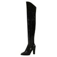 thumbnail image 2 of Women's Patent Leather Over The Knee Boots Pointed Toe Chunky High Heel Slip On Western Fall Riding Booties Black Size 8.5, 2 of 8