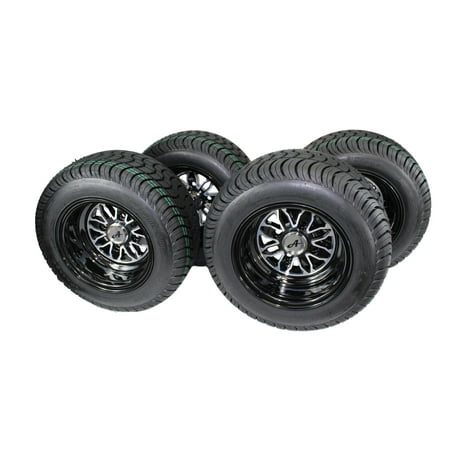 205/50-10 with 10x7 Fusion Glossy Black Wheels for Golf Cart (Set of