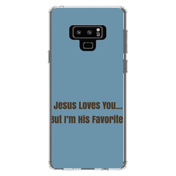 DistinctInk Clear Shockproof Hybrid Case for Samsung Galaxy Note 9 - TPU Bumper, Acrylic Back, Tempered Glass Screen Protector - Jesus Loves You… But I'm His Favorite - Christ