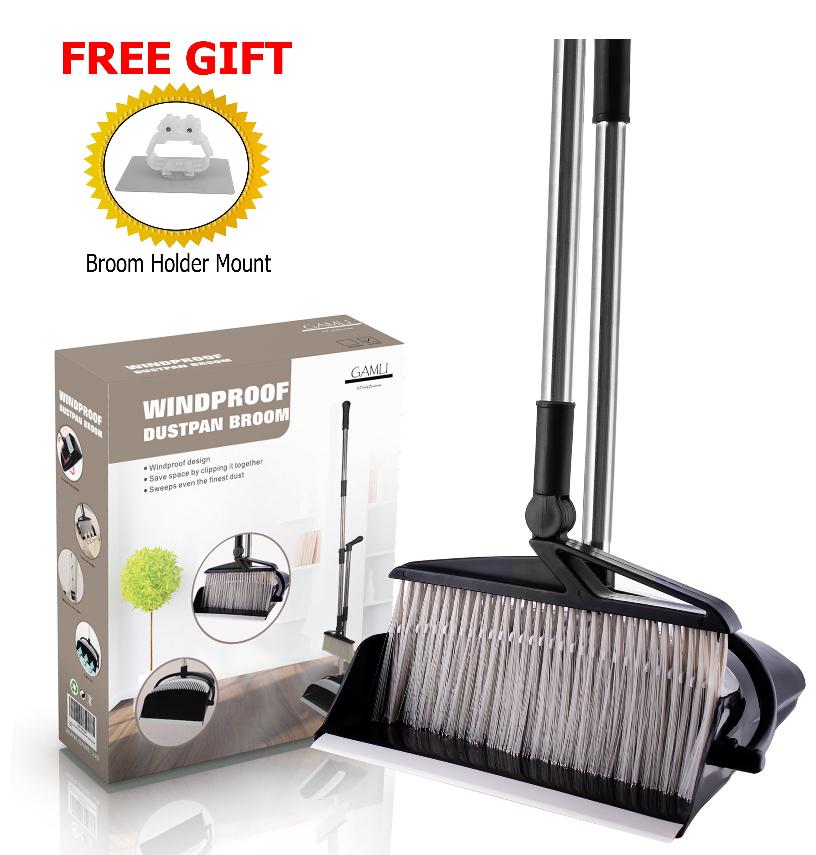 GAMLI Broom and Dustpan Combo Set Rotatable Wisp Cleaning for Kitchen
