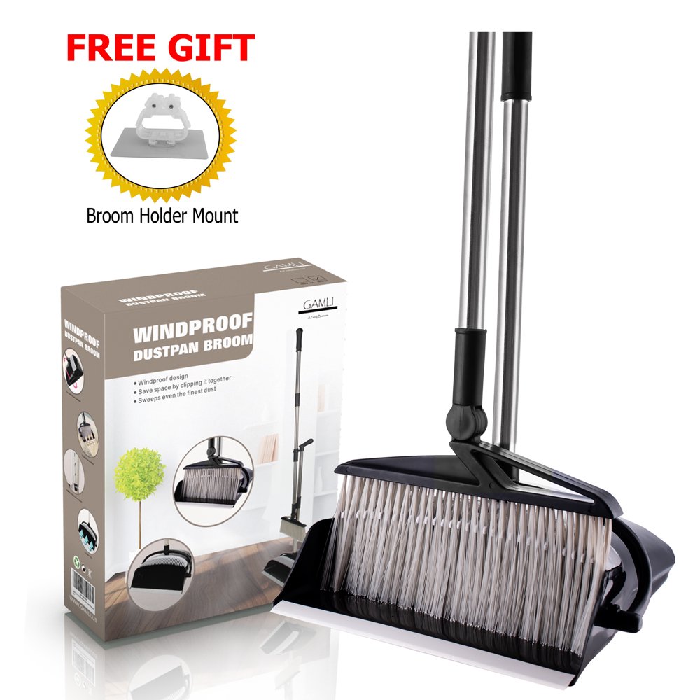 GAMLI Broom and Dustpan Combo Set Rotatable Wisp Cleaning for Kitchen