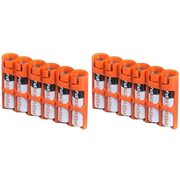 2 x Powerpax Slim Line "AAA" Battery Caddy, Orange - Each Holds 6 "AAA" Batteries