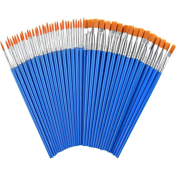 100 Pcs Paint Brushes Round Flat Small Brush Bulk for Detail Painting