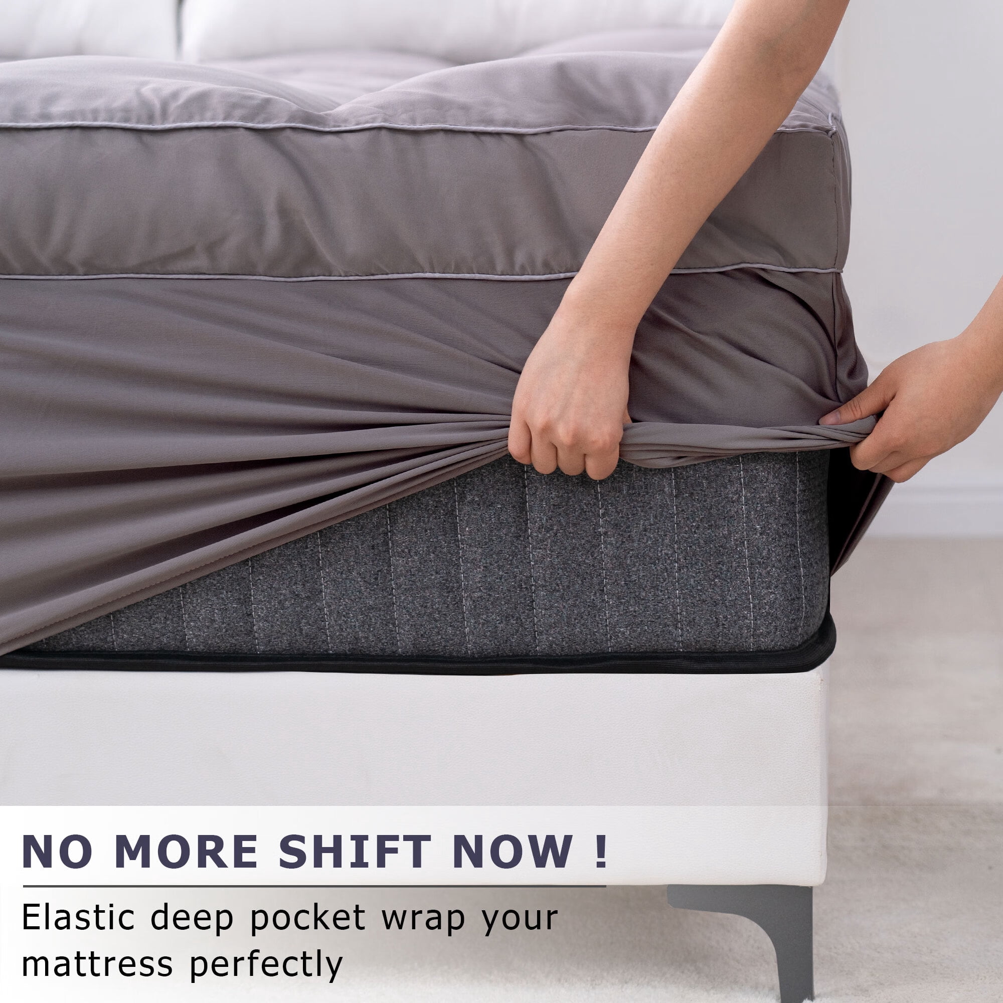 QUEEN ROSE Twin Mattress Topper, Extra Thick Cooling Mattress Pad Cover, 400 TC Cotton Pillow Top Protector, 8-21 inch Deep Pocket, Soft Spiral Fiber Pad for Back Pain, Down Alternative Fill, Gray