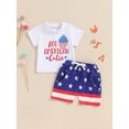 thumbnail image 3 of Musuos Toddler Baby Patriotic Outfits 6 12 18 24M 3Y Letter Print Short Sleeve T-Shirt and Elastic Star Stripe Shorts Set 4th for July Clothes for Summer, 3 of 10