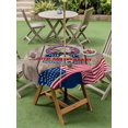 thumbnail image 4 of Outdoor Tablecloth with Umbrella Hole for Patio/Picnic/Party/Camping, Anniversary USA Flag Waterproof Table Cloth Round Cover Washable, Eagle American Flag Brown Wood (Dia 54"), 4 of 9