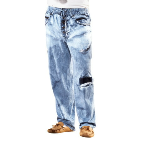 Mens Faux Denim Soft Cotton Lounge Pant - Drawstring Waistband for Great Fit and Maximum Comfort, Medium,