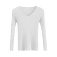 thumbnail image 4 of BRGZLK Women V Neck Sweaters Solid Color Long Sleeve Tight Elastic Comfy Soft Pullover Sweater Knitting Shirt White Free Size, 4 of 5