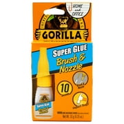 Gorilla Glue Clear Super Glue Brush & Nozzle Bottle, 10 Grams or 0.35 Ounces