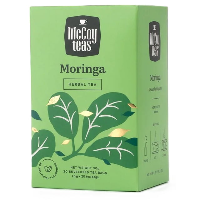 McCoy Teas Tisane de Moringa, Sachets de Thé à Double Chambre Emballés Individuellement, 20 Unités