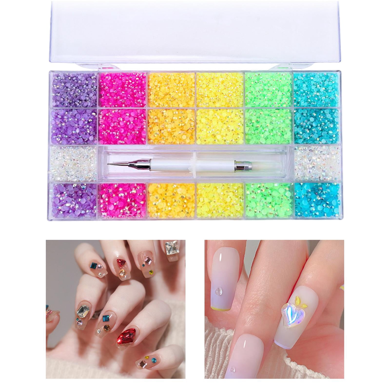 GUOOL 5000Pcs Nail Beads Embellishments Decoration Flatback Mixed Color with Pen Nail Art for Costume, Clothes, Face Arts, Crafting, Shoes 20 Grids 25cmx10cm
