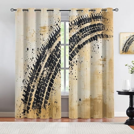 Black Car Tire Texture Curtains For Living Room Racing Track Marks Blackout Curtains For Bedroom Abstract Design Window Drapes Grommet Drapes 42 W x 63 L (Pack of 2)