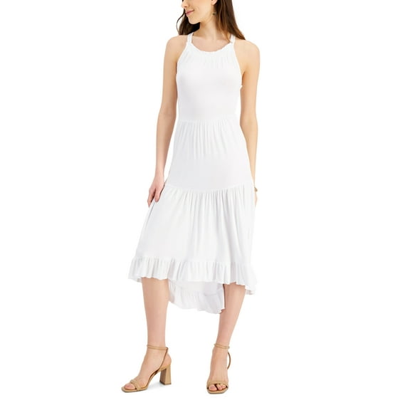 Willow Drive Women's Tiered High Low Sleeveless Dress White Size Medium
