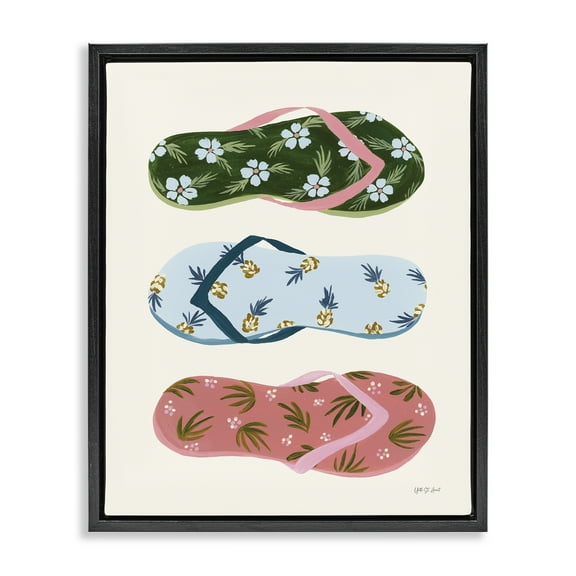 Stupell Industries Tropical Flip Flops Nautical & Beach Painting Black Floater Framed Canvas Art Print Wall Art, 17 x 21