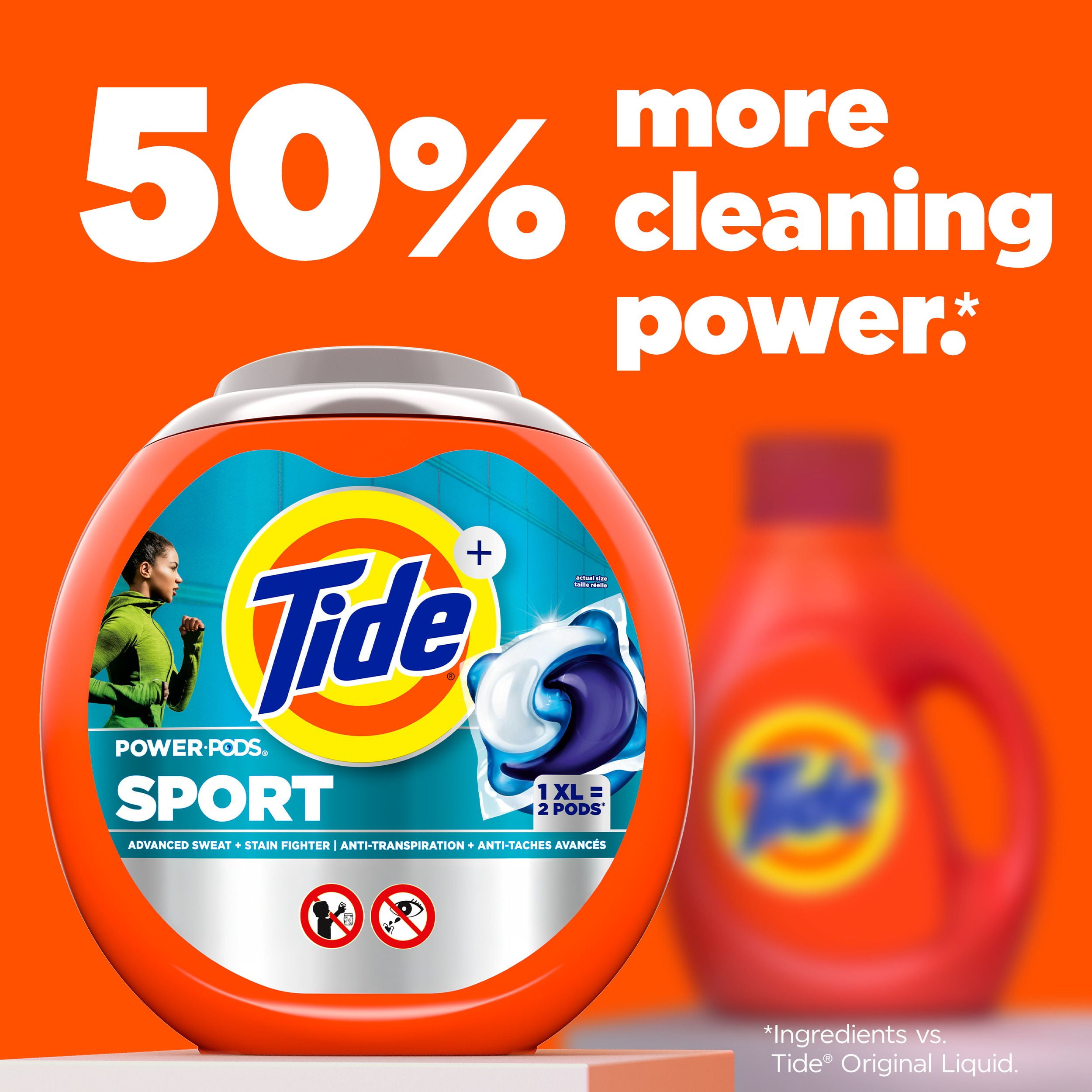 Tide Power Pods Sport Laundry Detergent Pacs, Advanced Sweat + Stain Fighter, 45CT