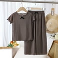 thumbnail image 3 of LYHaoo Girls 2Pcs Clothing Set Girls Outfits Set Toddler Summer Casual Outfit Pure Color Round Neck Ruffled Sleeve Top And Pants Wear For 1 8 Years Old Sizes 12-18 Months(Gray), 3 of 4