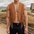 thumbnail image 3 of Western Cowboy Vest Men Cropped Suede Tassel Fringe Vest 70s Hippie Open Front Cardigan Jacket Outerwear, 3 of 8