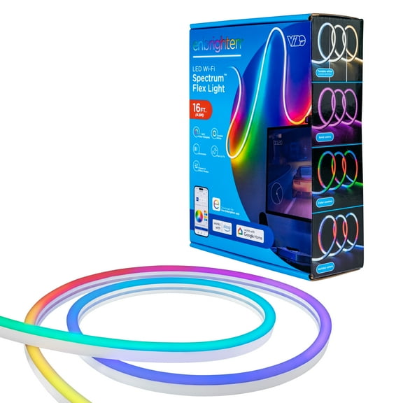 Enbrighten Vibe 16’ Indoor Smart LED Neon Rope Light, App Control, RGBWIC Color Changing