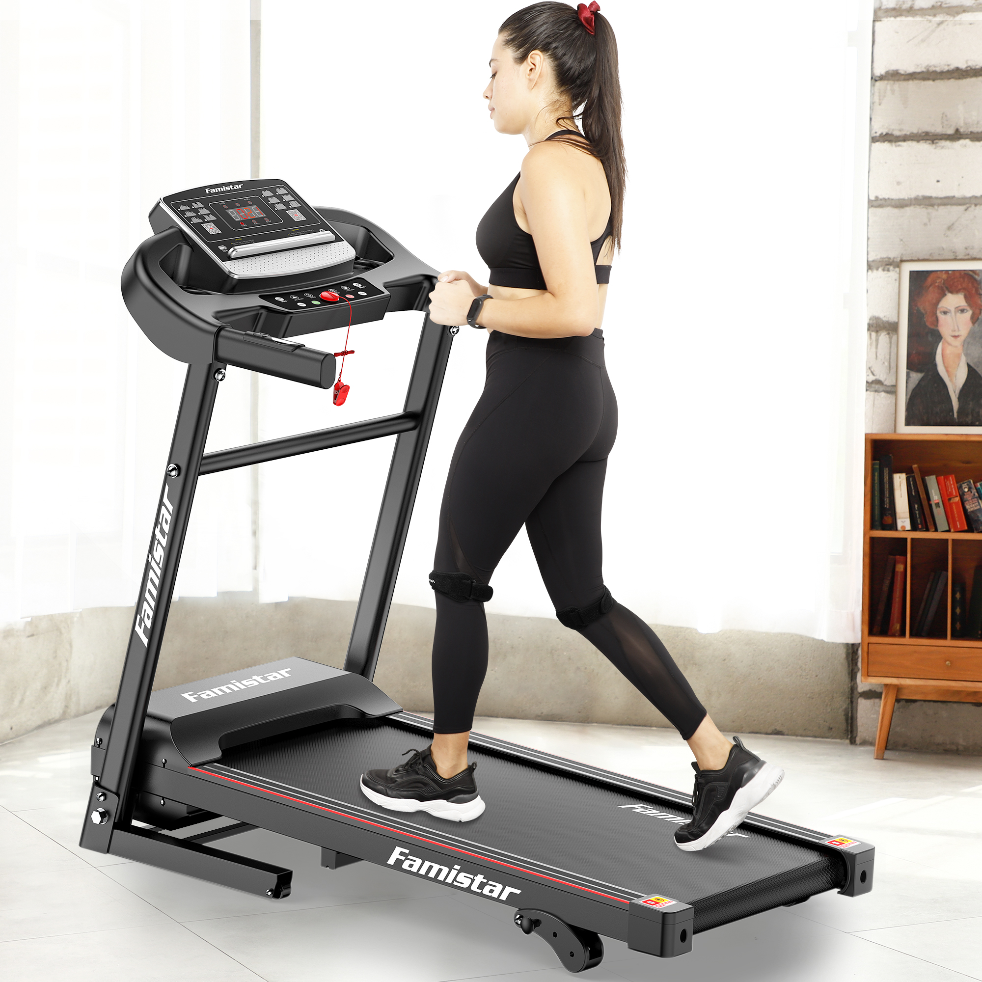 Famistar JK1607 Folding Electric Treadmill for Home Jogging Running with 2.5HP 3 Manual Incline | MP3 Player | Safety Key | LCD Display | Cup Holder - Portable Space Saving - Free Gift 2 Knee Straps - image 2 of 11