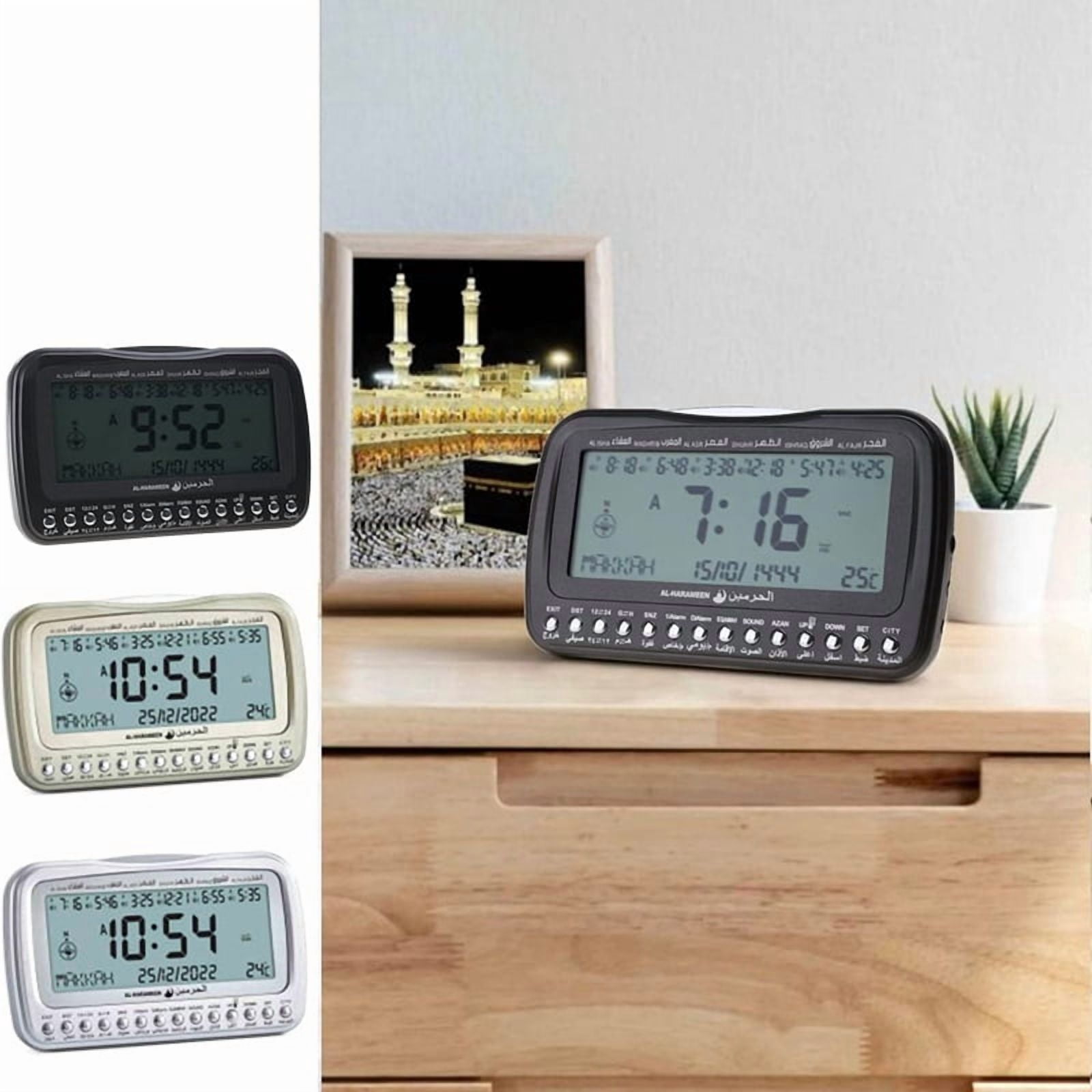 Backlit Desk Clcok Islamic Azan Athan Prayer Alarms Table Clock Temp Display Direction Digital B