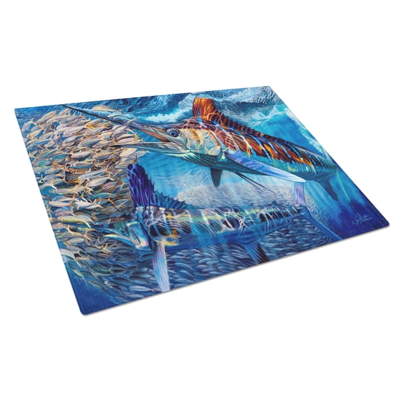 Carolines Treasures JMA2008LCB White Night White Marlin Glass Cutting Board Large, 12H x 16W, multicolor