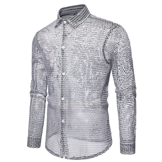 Blusa y camisa de manga larga con cuello vuelto para hombre, informal, a la moda, con botones sólidos, de poliéster, de manga larga y cuello vuelto.