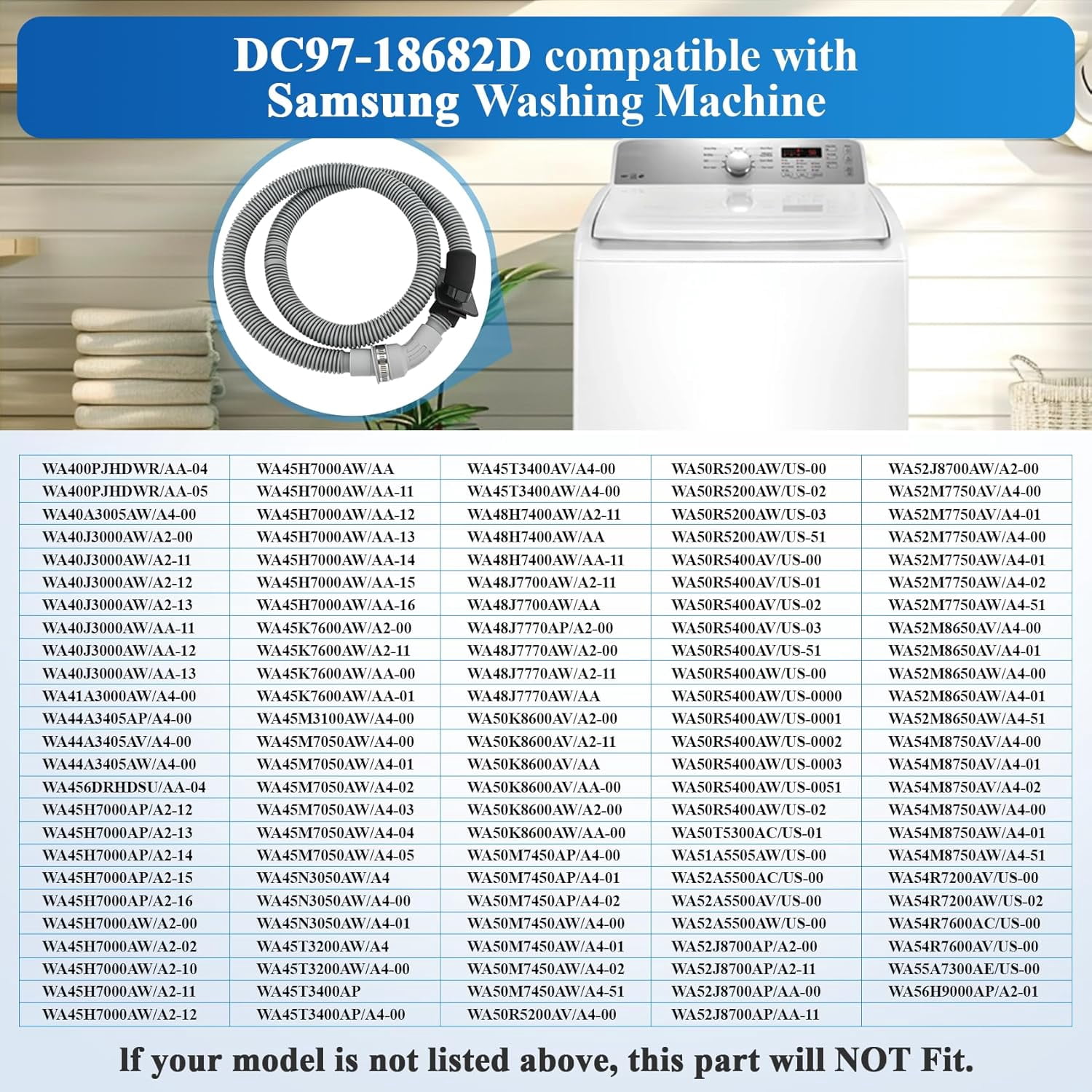 DC97-18682D, DC97-18682C Washer Drain Hose Compatible with Samsung Washing Machine WA45H7000AW/AA, WA45T3400AP etc, Replacement DC97-18682A, DC97-18682B, DC97-18682E, DC67-00808A Drain Hose Assembly