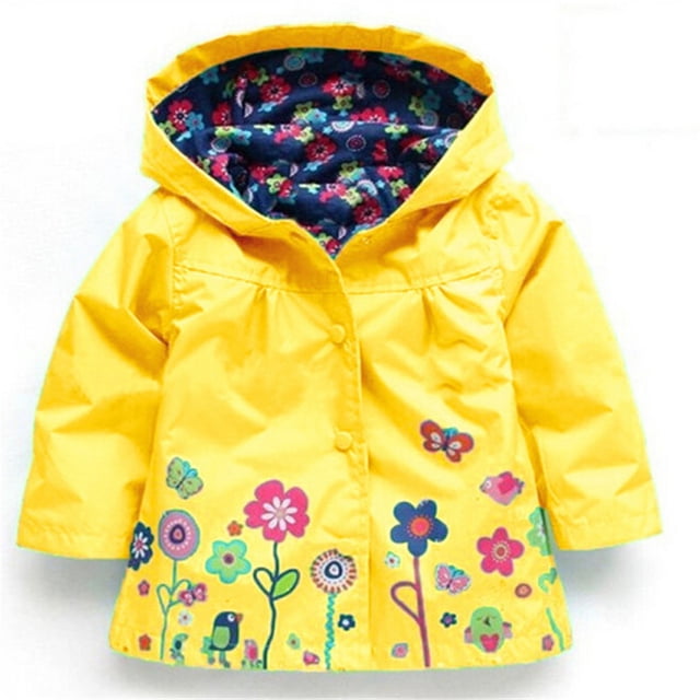 WIFORNT Little Girls Hoodie Jacket, Pretty Flowers Pattern Button-Down Coat, Lightweight Waterproof Outdoor Windbreaker