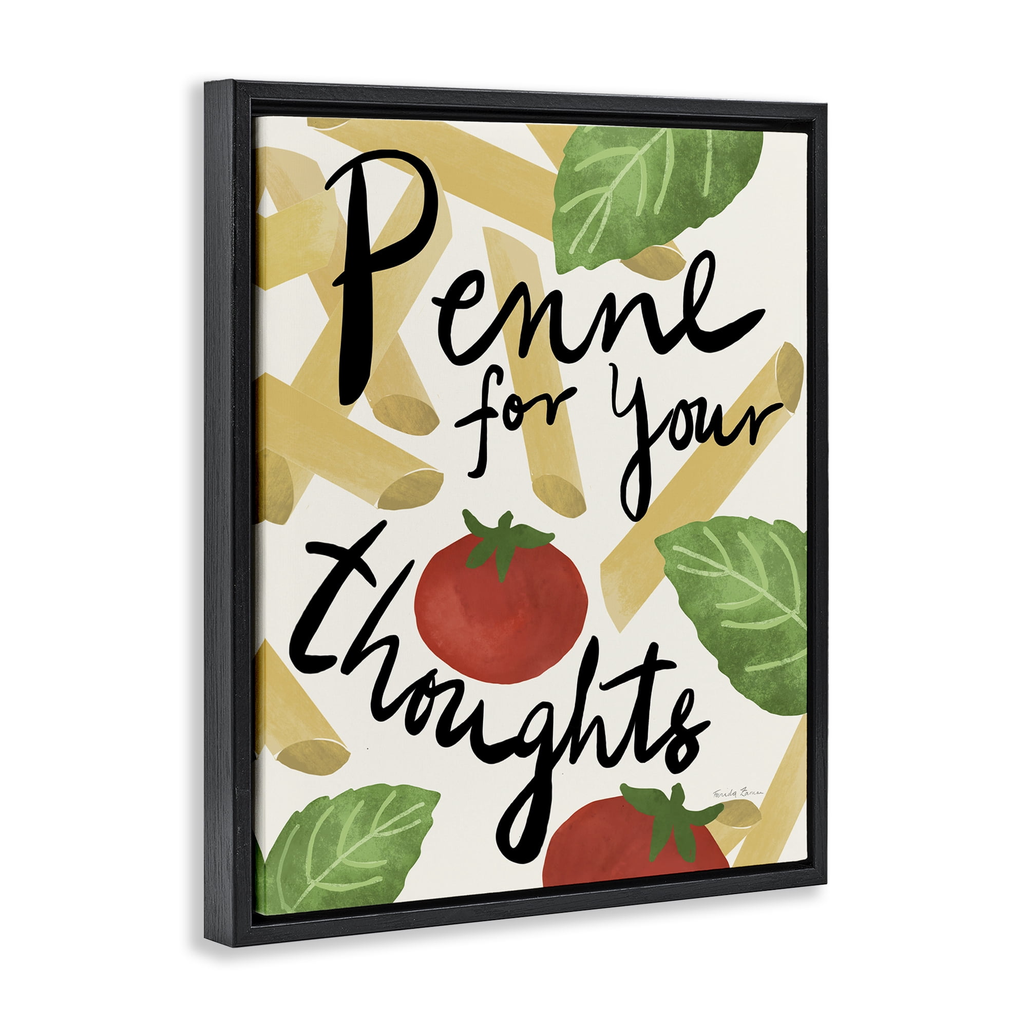 Stupell Industries Penne For Your Thoughts Food & Beverage Painting Black Floater Framed Art Print Wall Art, 25 x 31