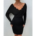 thumbnail image 2 of Vestido de punto Cuello en V Ondulado Manga larga Poliéster Moda Lavable a máquina Ropa de mujer Negro M, 2 of 6