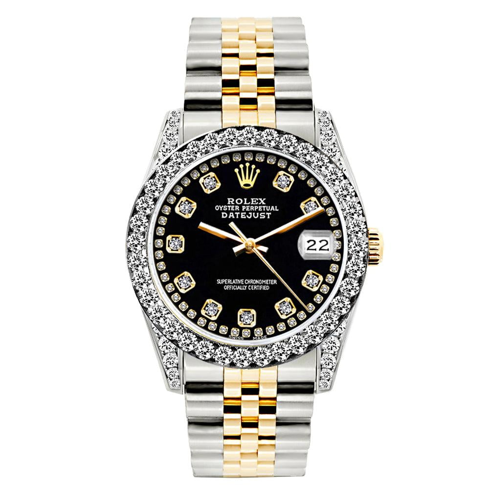 Pre-Owned Rolex Datejust Diamond Watch, 26mm, Yellow Gold and Stainless Steel Bracelet Black Dial w/ Diamond Bezel and Lugs