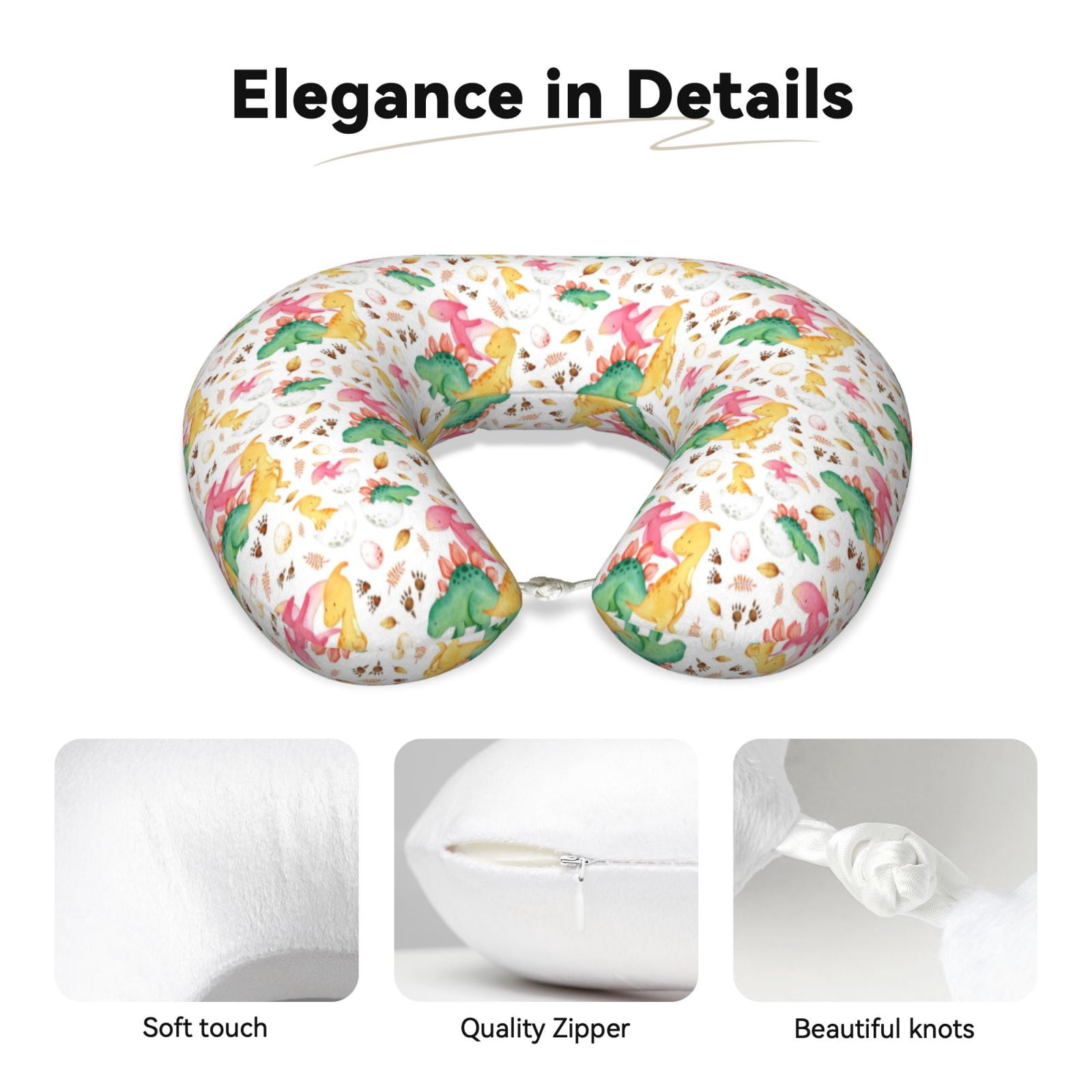 Xecao Cute Baby Dinosaurs Print Memory Foam Cervical Neck Pillow Versatile U-Shaped Pillows for Home,Office,Camping,Travelling,Soft Washable Cover