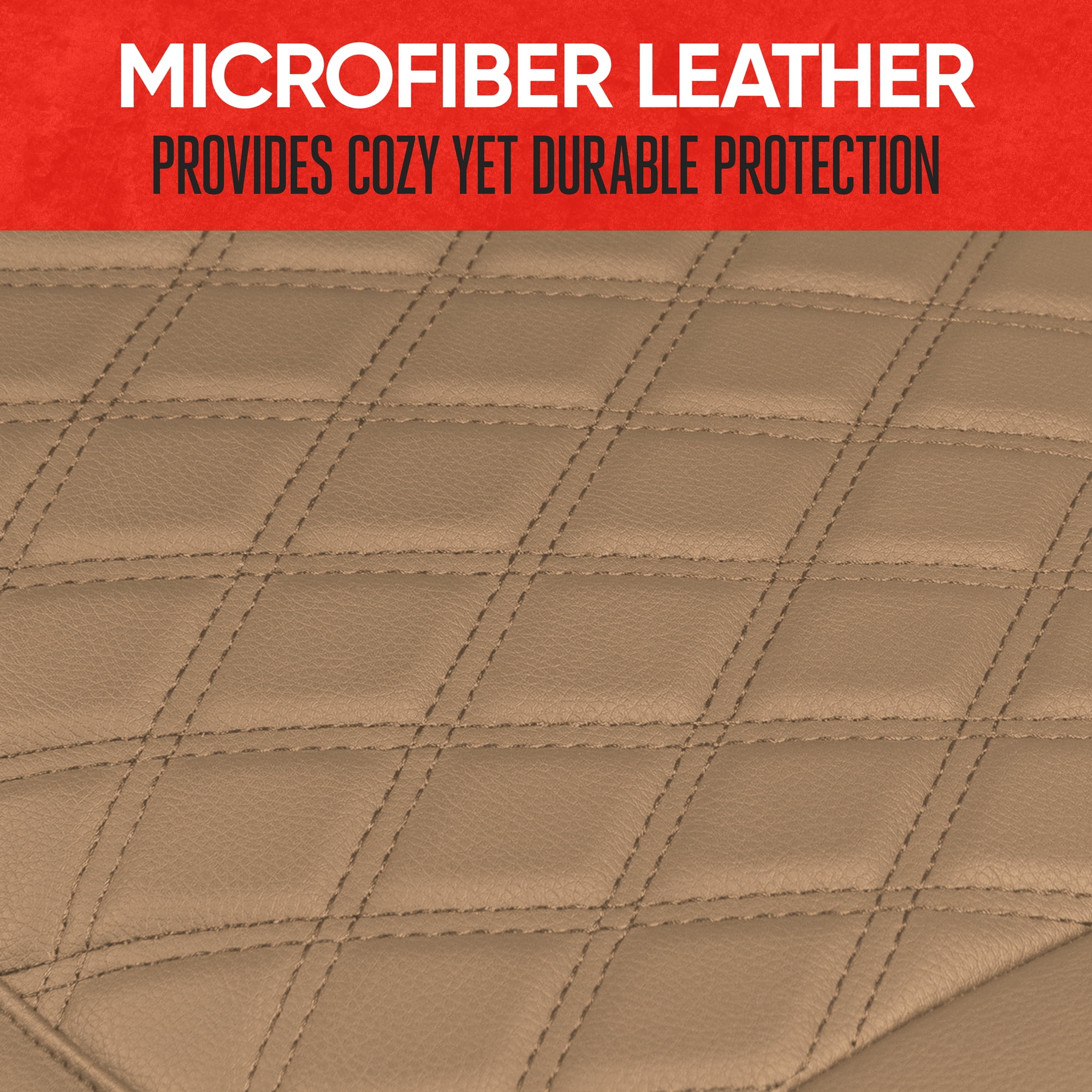 Motor Trend Car Seat Cushion Diamond Stitched Faux Leather Seat Cushion for Cars Trucks SUV, Beige Padded Car Seat Cover with Storage Pockets, Premium Automotive Seat Cover for Front Seat