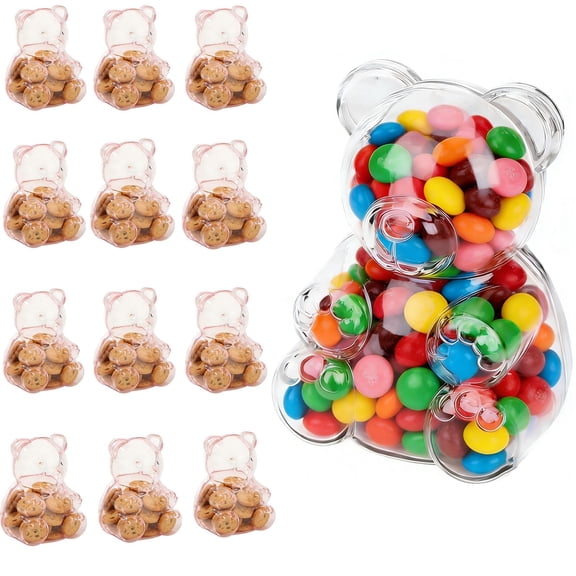 Cute 12 PCS Fillable Gummy Bear Container, Clear Plastic Bear Shaped Gift Box for Valentine’s Day Candy, Party Favors & Festive Display