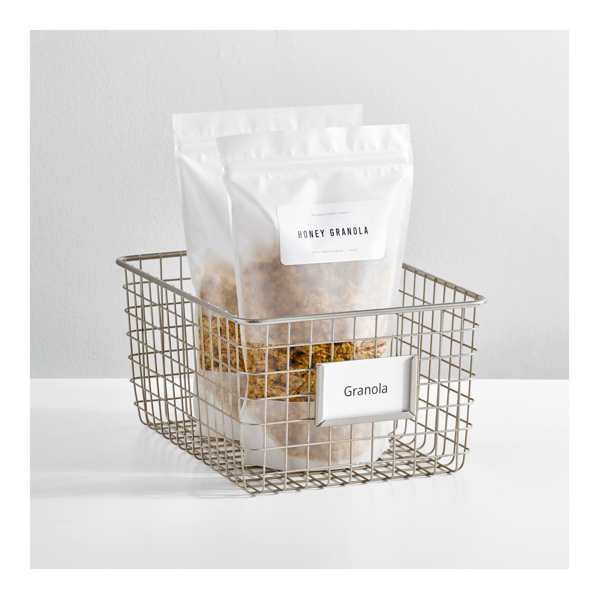 mDesign Large Steel Kitchen Organizer Basket with Label Slot, 4 Pack - Satin