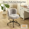 thumbnail image 4 of Ktaxon Vanity Chair, Adjustable Desk Chair with Metal Base and Swiveel Casters, Long Pile Fabric Makeup Chair for Women, Ideal for Office,Study and Home Gray, 4 of 8