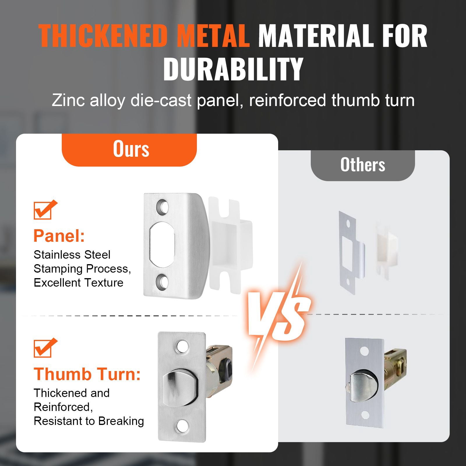 Adjustable Double Door Handle Set with Zinc Alloy Die-Cast, Reversible, 1-3/8 to 1-3/4" Door Thickness, for Front Door Office Door