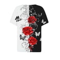thumbnail image 5 of Women's Blouses & Shirts Summer Tops Cotton V Neck Shorts Sleeve Fashion Printed Lightweight Tee Shirt Solid Colour Tunic Top Dressy Casual Basic Blouse Going out Holiday, 5 of 7