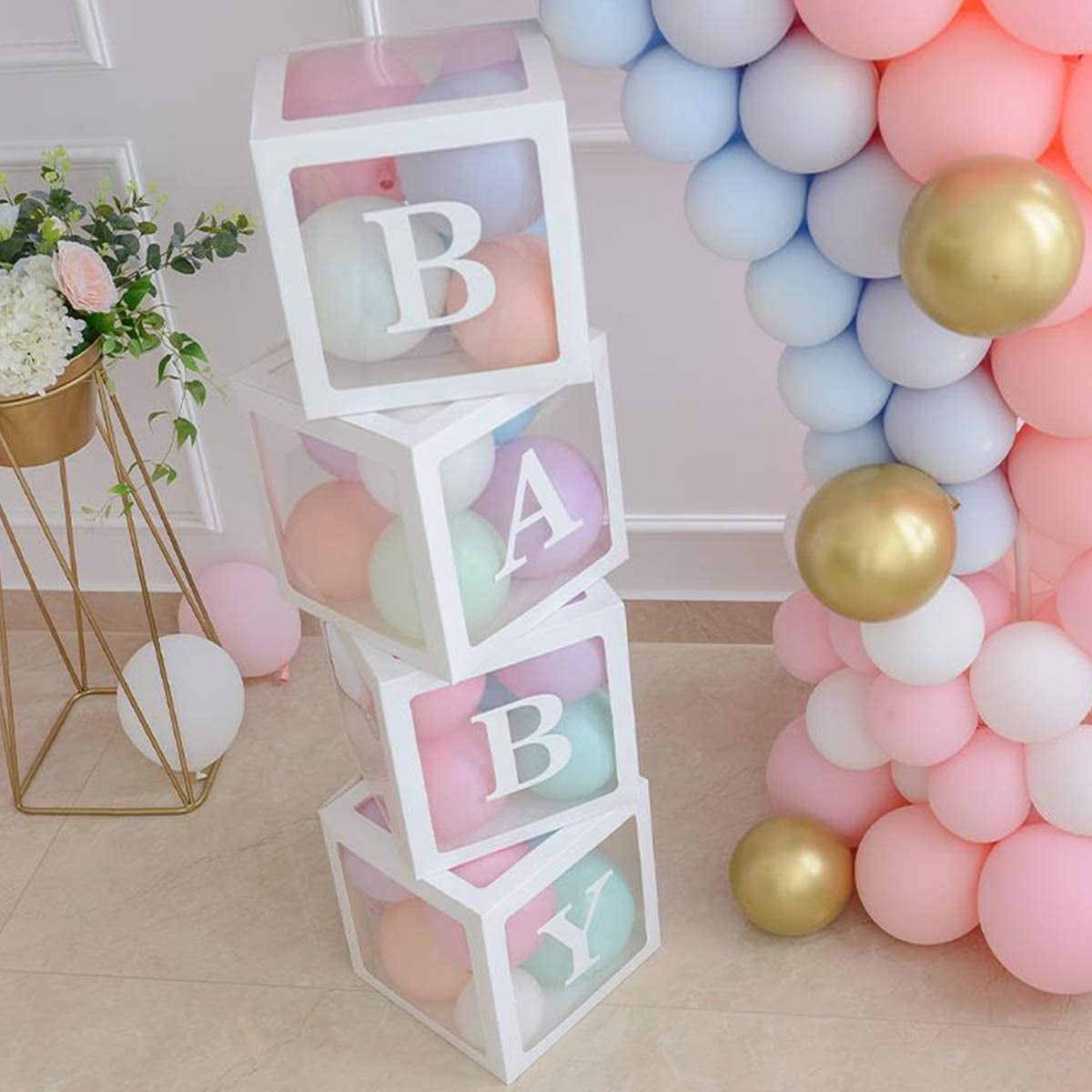 4PCS Merry Christmas Transparent Box,Balloon Box,Red Transparent Balloons Boxes with Xmas Letters,Include 20 Balloons