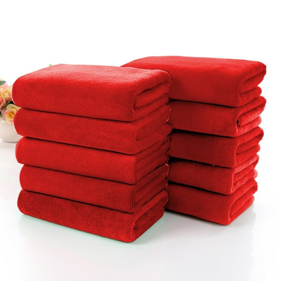 10-Pack Microfiber Hair Towels - Quick Dry Absorbent Towel, Salon Hair Wrap, 30x70cm Polyester Blend, for Barber/Beauty Use, Gentle Drying Turban, Red
