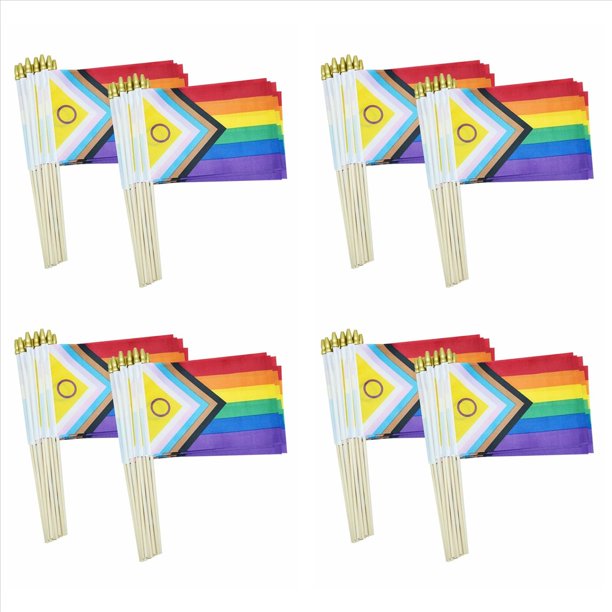 Paquete de 200 de del Orgullo Gay de Progreso Intersex, Pequeñas Minibanderas LGBTQ de Mano de Arcoíris, 5x8 Pulgadas